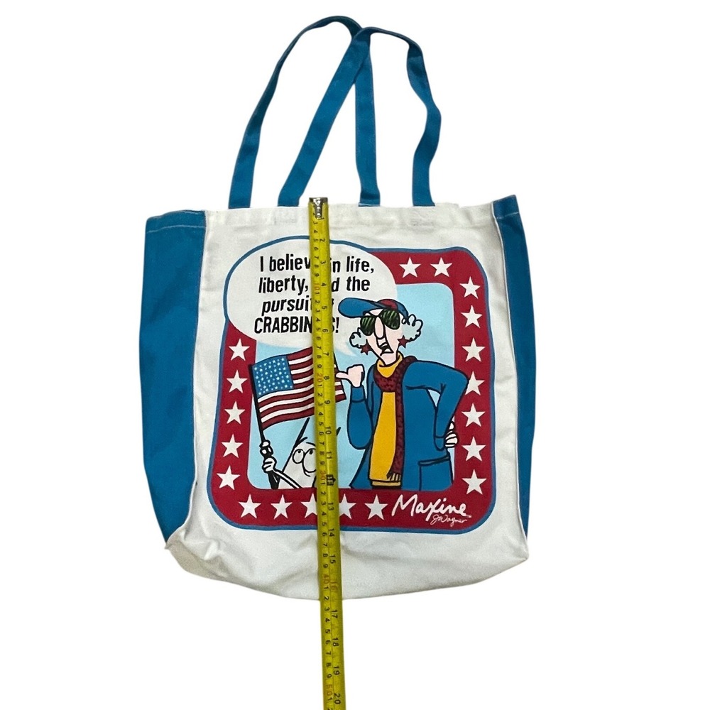 Maxine Hallmark Shoebox Canvas Tote Bag Blue White Crabbiness Patriotic Vintage - Picture 3 of 4